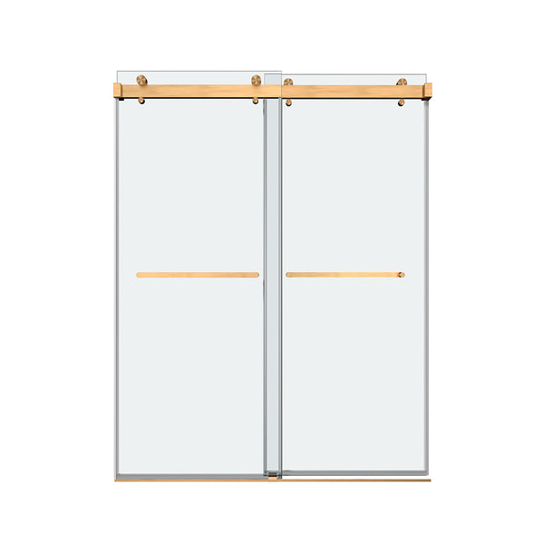 English Elm 68'' Frameless Double Sliding Shower Door Tempered Glass Brushed Gold Spa Bath B133P156473