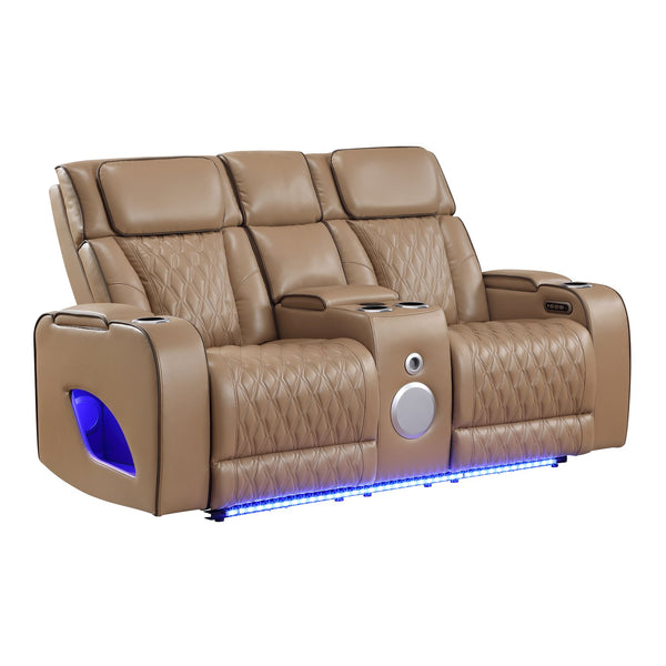 English Elm Fortuner Power Reclining Set with Led Lighting Massage and Faux Leather Seating B009S02223