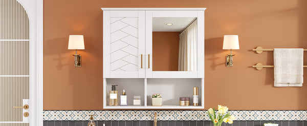 English Elm 2-in-1 Matte Wall Mounted Medicine Cabinet Soft Close Mirror Storage for Bathroom Vanity White N710P389456K