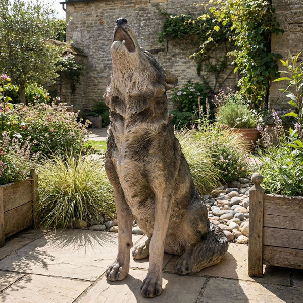 English Elm 29.72" Resin Howling Wolf Statue Weatherproof Lifelike Garden Sculpture Patio W5709P462777