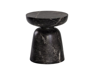 Sunpan Lucida End Table - Contemporary Concrete Design for Indoor and Covered Outdoor Spaces, Unique Style Marble Look / Black