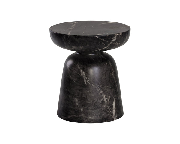 Sunpan Lucida End Table - Contemporary Concrete Design for Indoor and Covered Outdoor Spaces, Unique Style Marble Look / Black