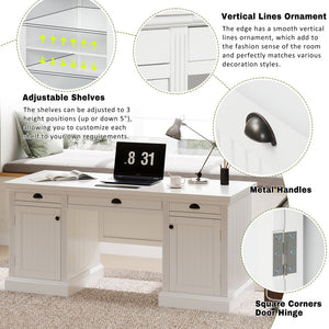 English Elm 67''Modern Executive Desk with 3 Drawers & 2 Cabinets, Spacious White MDF Workstation with Adjustable Shelves and Chic Vertical Edge Design for Home Office N751S211942K