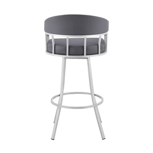 English Elm Wyden 30" Swivel Faux Leather Bar Stool with Brushed Metal Base, 360° Rotation, Footrest Gray B2736P268609