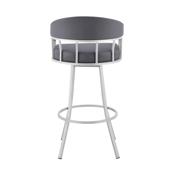 English Elm Wyden 30" Swivel Faux Leather Bar Stool with Brushed Metal Base, 360° Rotation, Footrest Gray B2736P268609