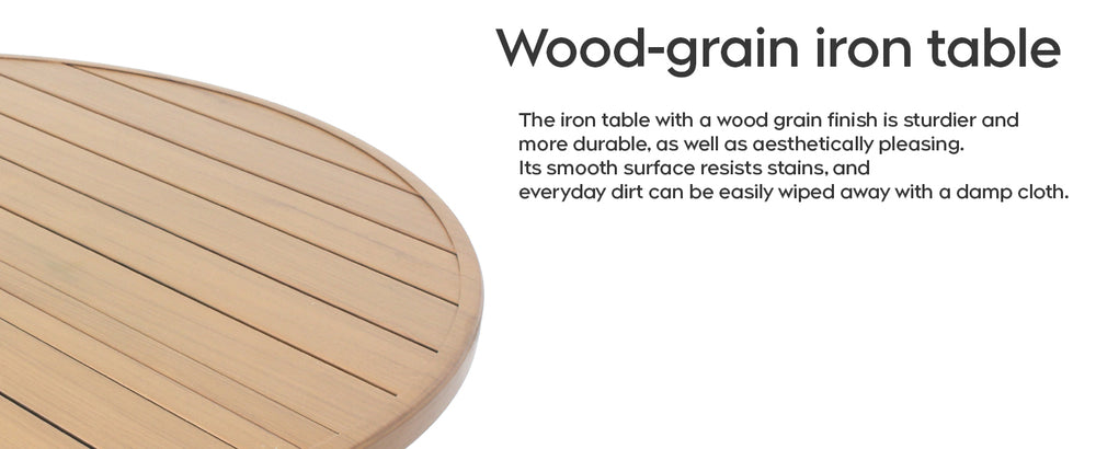 English Elm "round Faux Wood Slat Top Outdoor Dining Table 47 Inch Iron Base Patio Garden Black+Natural W3979P402408
