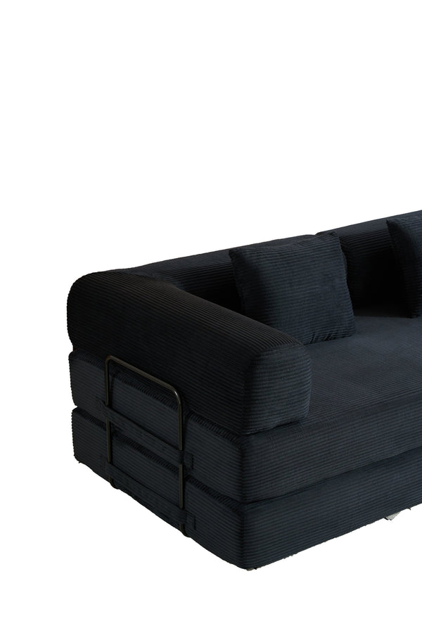 English Elm Convertible Sleeper Sofa Bed with Corduroy Upholstery, 4‑in‑1 Folding Couch Mattress, Space‑Saving Lounge Black W3434P346241