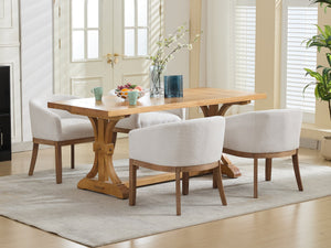 English Elm Mid Velvet Cantilever Dining Chairs Set of 2 — Mid Century Linen Upholstered Rattan Back, Chrome Base, DurableComfort Beige W1143P346923