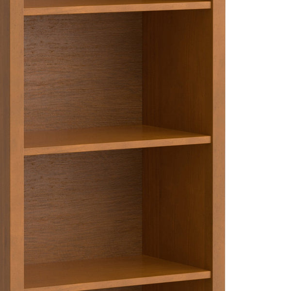 English Elm Warm Shaker 5 Shelf Bookcase Brown Pine - Handcrafted Solid Wood, Light Golden Finish, Adjustable Shelves B136P238605