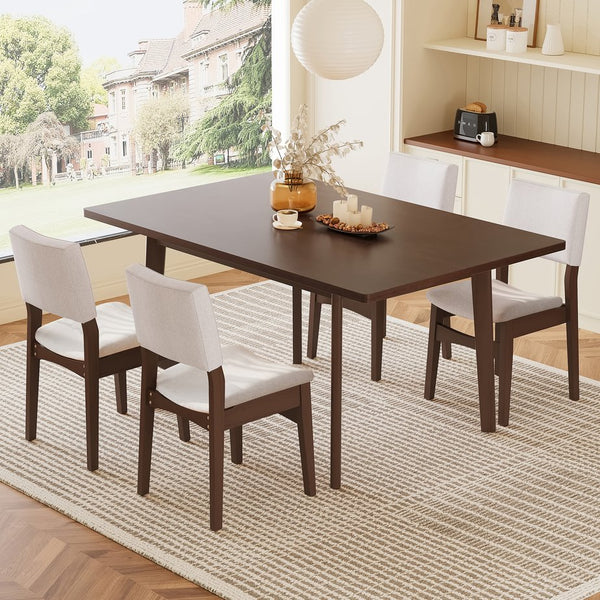 English Elm Upholstered Stackable Dining Chairs Linen Fabric Rubberwood Frame Rustic Set of 2 Dark Walnut N752P327193D