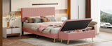 English Elm 2 Pieces Bedroom Sets Queen Size Upholstered Bed Frame, Modern Corduroy Storage Ottoman,Pink