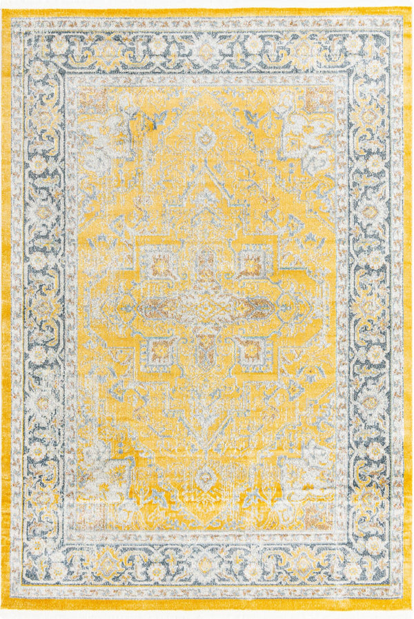 Unique Loom Baracoa Prado Machine Made Border Rug Yellow, Ivory/Gray 7' 1" x 10' 0"