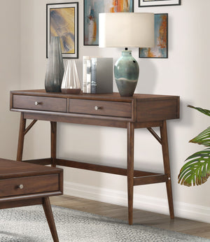 English Elm Sofa Mid-Century Brown Console Table with Drawers, Polished Nickel Knobs, 48" x 16" x 32" Stylish Entryway B011P289737