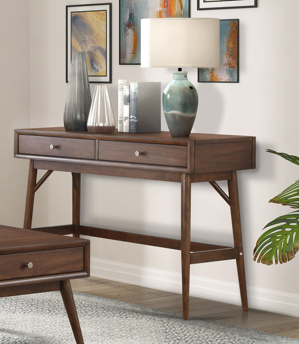 English Elm Sofa Mid-Century Brown Console Table with Drawers, Polished Nickel Knobs, 48" x 16" x 32" Stylish Entryway B011P289737
