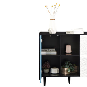 English Elm Sideboard Buffet Cabinet – Modern Black & Red Storage With 2 Drawers, Open Shelves For Stylish Organization W409P176583-GIGA