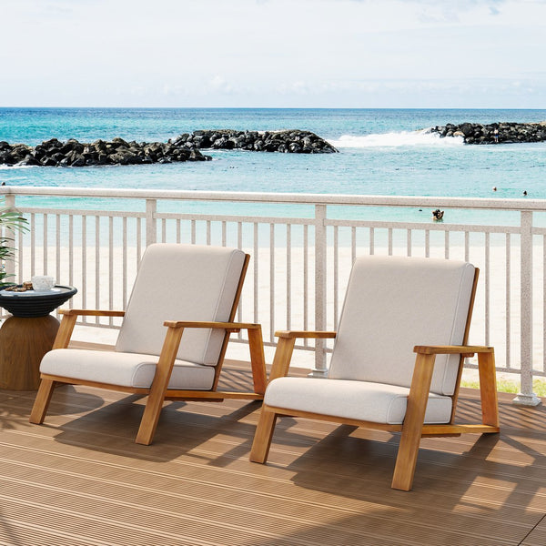 English Elm Christopher Knight Home® - Patio Lounge Chairs Set Of 2 – Weather-Resistant Acacia Wood With Beige Cushions For Outdoor Comfort N779P291591T-2