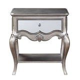 Vintage Champagne Nightstand with Mirrored Drawer, Felt-Lined Top, and Safety Stop Feature - 28.50 x 18.50 x 30.50