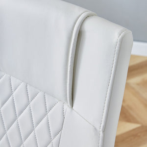 English Elm Table Set With Black Marble-Patterned Top & Stainless Steel Legs, 6 White Pu Chairs For Elegance W1151S01958-GIGA