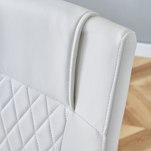 English Elm Table Set With Black Marble-Patterned Top & Stainless Steel Legs, 6 White Pu Chairs For Elegance W1151S01958-GIGA