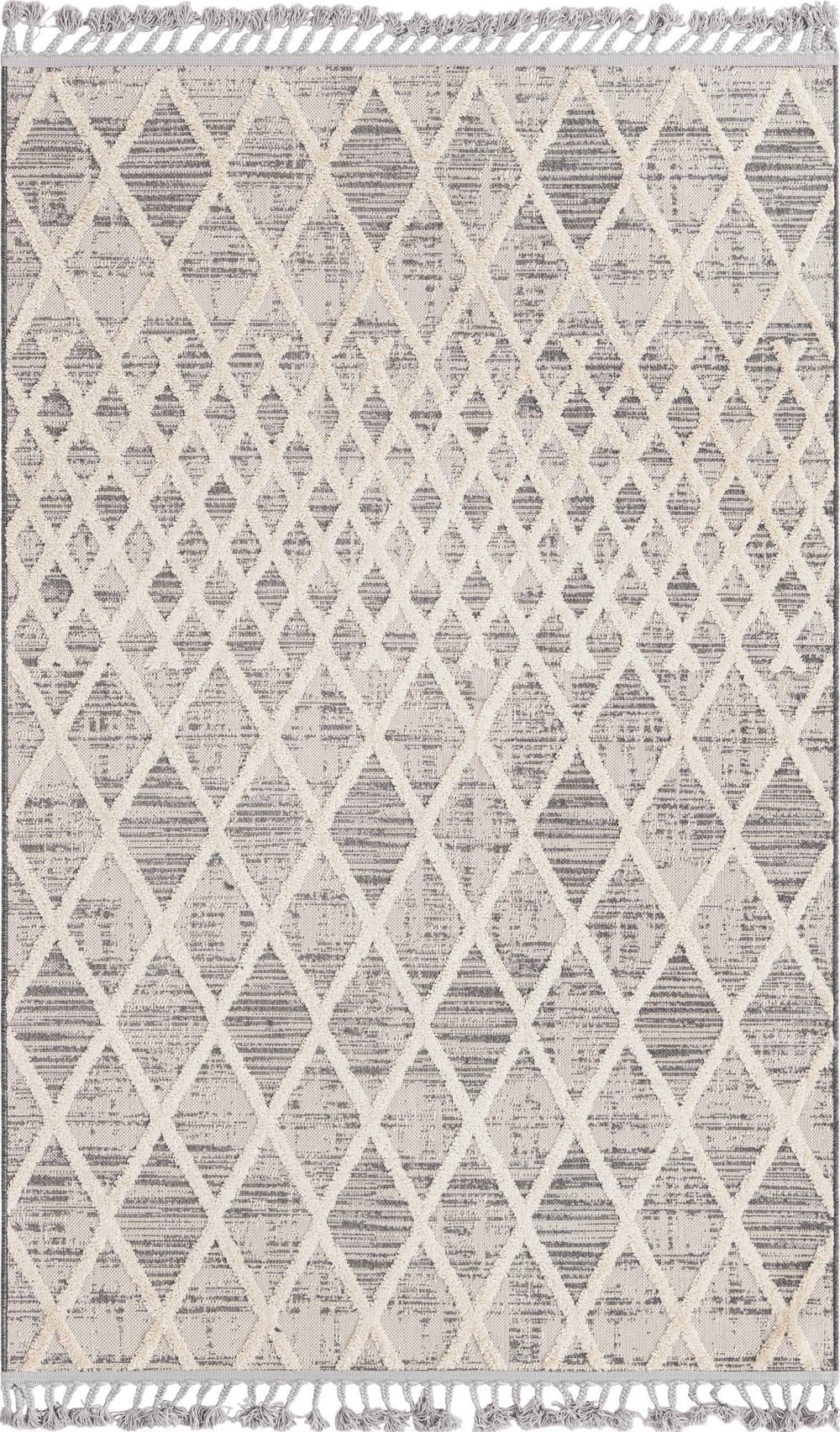 Unique Loom Arlo Cy Machine Made Tribal Rug Gray, Ivory 5' 3" x 8' 0"