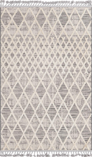 Unique Loom Arlo Cy Machine Made Tribal Rug Gray, Ivory 5' 3" x 8' 0"