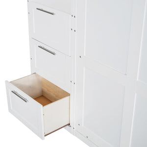 English Elm Queen Murphy Wall Bed with Wardrobe Drawers and Shelves for Studio or Guest Room White LP000865AAK-1