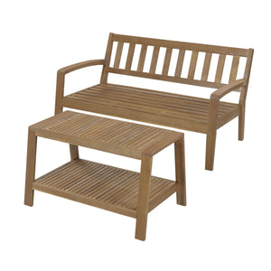 English Elm 2-piece Outdoor Acacia Wood Loveseat Set with Water-resistant Cushions for Patio Decks 57976.00SETFGRY_57976.00SETCUSH-BEISKIN