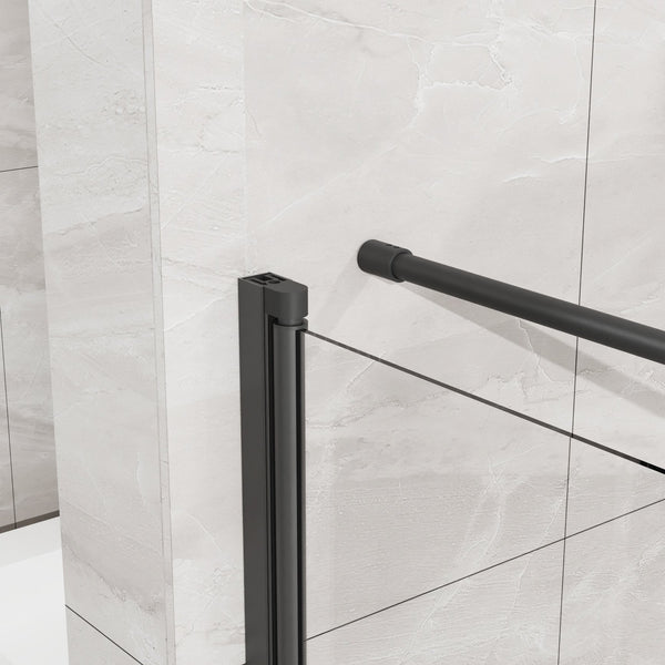 English Elm Goodyo Frameless Corner Shower Stall Tempered Glass Pivot Door with Matte Black Hardware W1223S00038