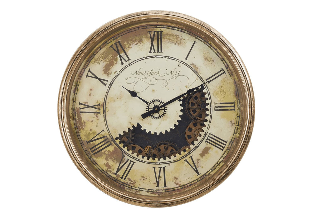 English Elm Clocks, 30" Round Antique Gold Wall Clock With Gear Mechanism - Vintage Charm For Any Space! B2710P287072