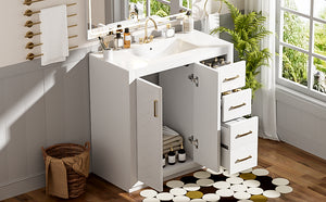 English Elm 36'' Bathroom Vanity with Ceramic Sink Combo Solid Wood Frame Soft-Closing Drawers Ample Storage Elegance White N710P243327K