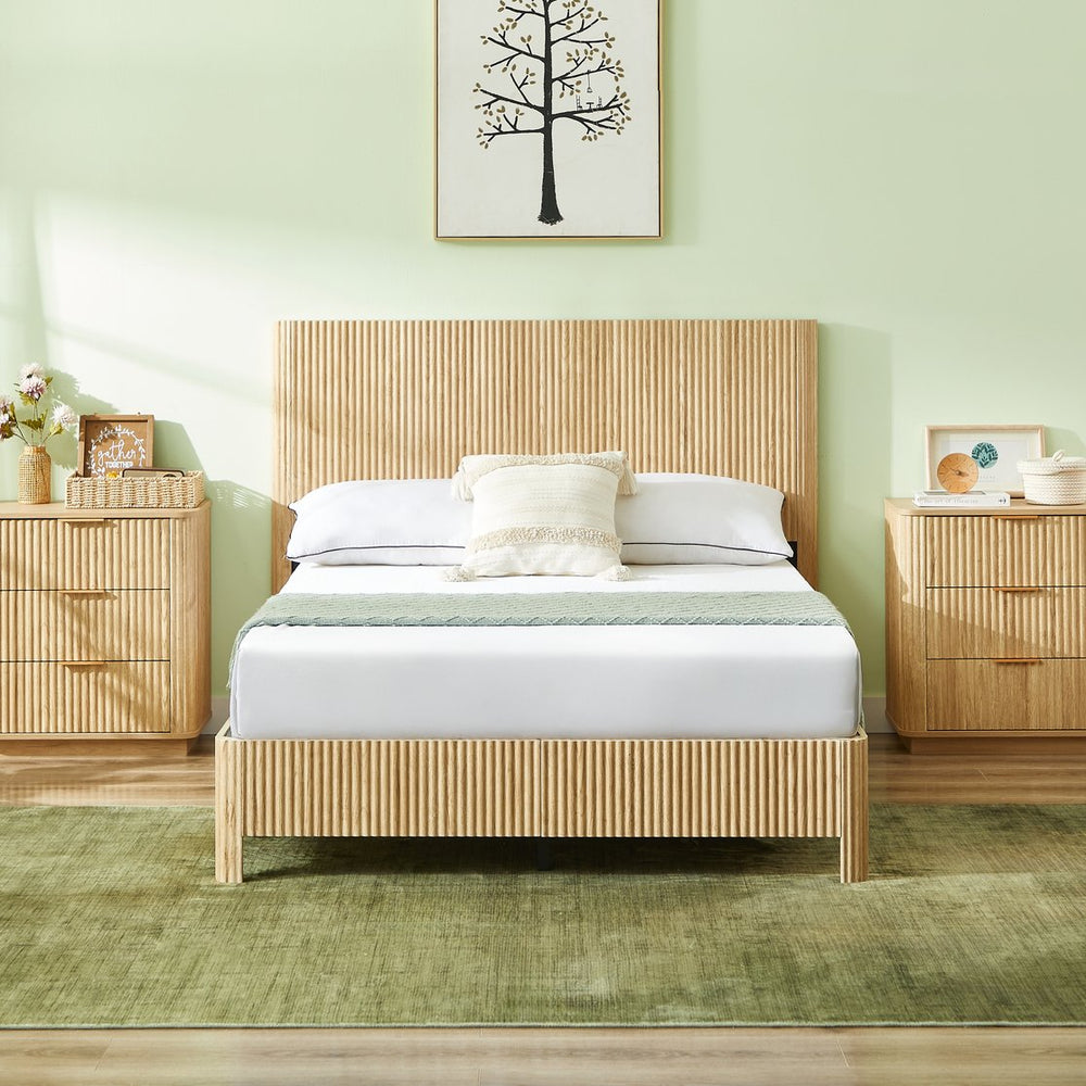 English Elm Full Platform Bed Corrugated Wood Ribbed Headboard Farmhouse Contemporary Frame Oak W1820P423200