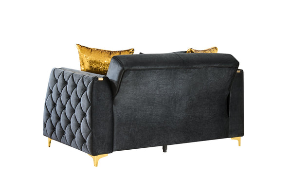 English Elm Lippa Quilted Sleeper Loveseat with Gold Steel Legs Storage and Foam Cushion Seat Black B009S02233