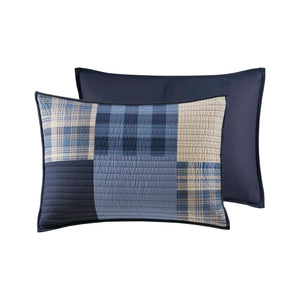 English Elm 2-piece Cotton Patchwork Quilt Set Navy Denim Plaid All Season Twin Bedding B035P463256