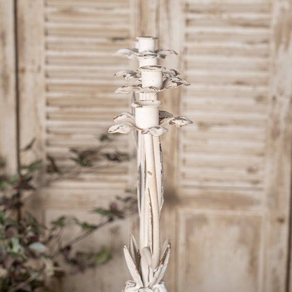 English Elm Vintage Metal Candelabra with Scrollwork Arms and Off-white Patina for Elegant Dining W2946P243906