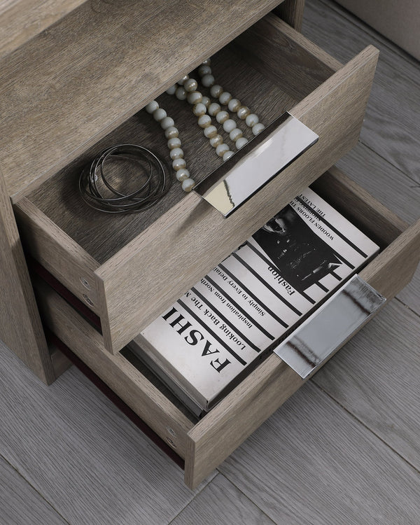 English Elm Nightstand with Drawer | 3-Tier Modern Bedside Table with Hidden Drawer, Open Shelves, Sturdy Build Gray 25.9 L x 16.7 W x 5.5 H W3151P345816