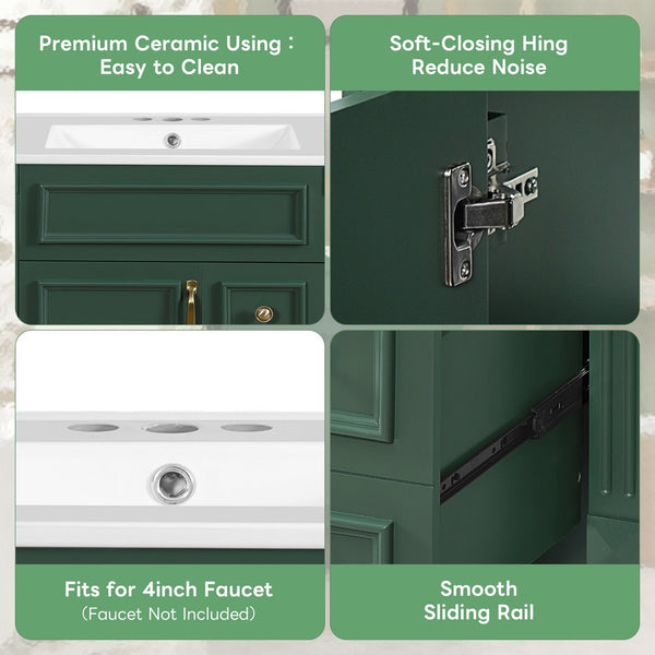 English Elm 24" Stylish Bathroom Vanity With Ceramic Sink & Soft-Close Drawers, Perfect For Small Spaces! N710P318989F