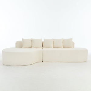 English Elm 110.2 Curved L-Shape Boneless Couch White - Deep-Seat Sectional with 5 Pillows, Memory Foam Comfort W1249S00009