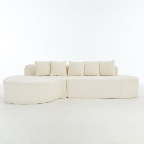 English Elm 110.2 Curved L-Shape Boneless Couch White - Deep-Seat Sectional with 5 Pillows, Memory Foam Comfort W1249S00009