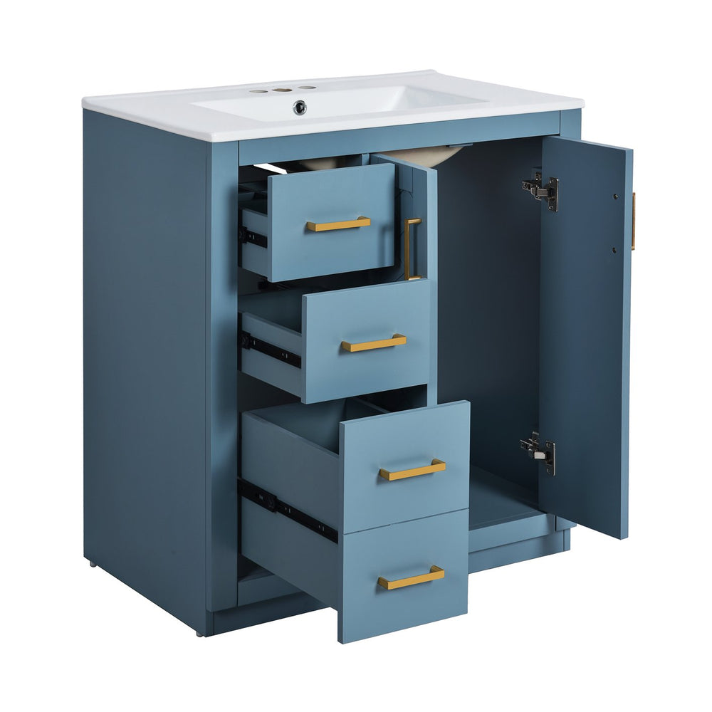 English Elm 30'' Stylish Bathroom Vanity Set With Ceramic Sink, Soft-Close Doors, Solid Wood Frame & Modern Design N710P191970M