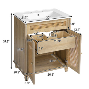 English Elm Christopher Knight Home® - 30-Inch Walnut Vanity with Seashell Resin Sink, Flip-Up Organizer, Soft-Close Doors & Legs Natural Wood N765P33418384B