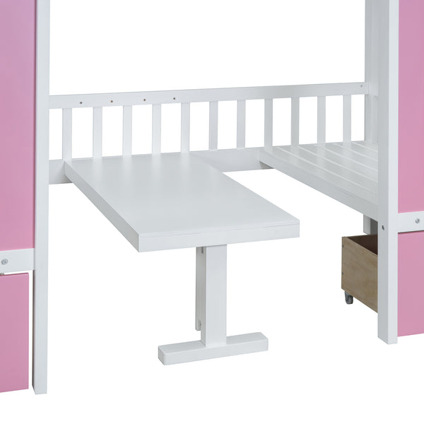 English Elm Twin-over-twin Bunk Bed Convertible Lower Desk Solid Pine Kids Bedroom Space Saver LT000681AAH-1
