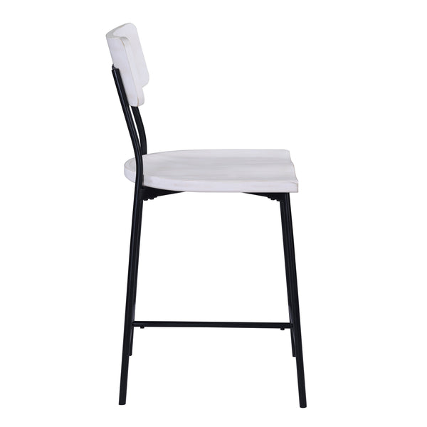 English Elm Badin Wood and Metal Modern Counter Stool with Saddle Seat, White Washed Wood, Black Frame, Durable Comfort - Adjustable Glides (Seat 24.25") B050P364430