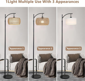 English Elm Arc Floor Lamp With Remote Control – Dimmable Led, Adjustable Height & Stylish Rattan Shade For Home W2738P185401