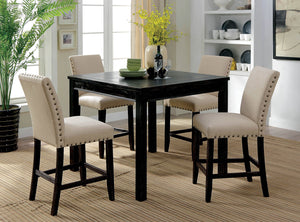 English Elm Rustic 5-Pc Counter Height Dining Set with Square Wood Table, Fabric Cushioned Chairs, Distressed Charm B2741P384492
