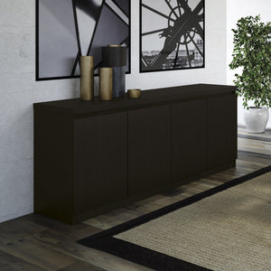 English Elm Sideboard Matte Black Four Door Storage Cabinet for Dining Room or Entryway B365P415822