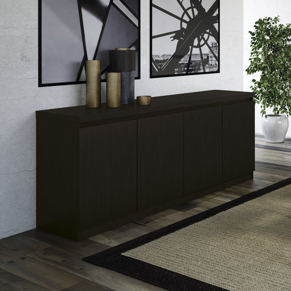 English Elm Sideboard Matte Black Four Door Storage Cabinet for Dining Room or Entryway B365P415822