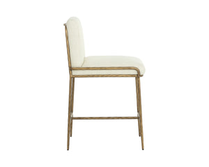 Sunpan LATHAN Counter Stool - Stylish Geralt Linen Seat with Hand-Hammered Brass Frame for Modern Spaces 112314