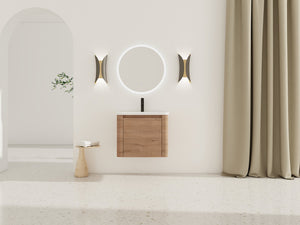 English Elm 24'' 24" Wall-Mounted Bathroom Vanity with Ceramic Sink, Soft-Close Door, Plywood Build, Space-Saving Design Imitative Oak W999P317928