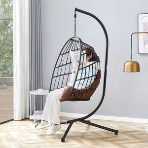 English Elm Grheavy-duty Iron Egg Chair Pe Rattan Woven Swing Seat for Patio or Living Room W2920P281902