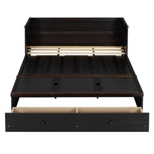 English Elm Queen Murphy Wall Bed with Pull Out Drawer and Built in Usb Charging Cabinet Espresso N708P205905P